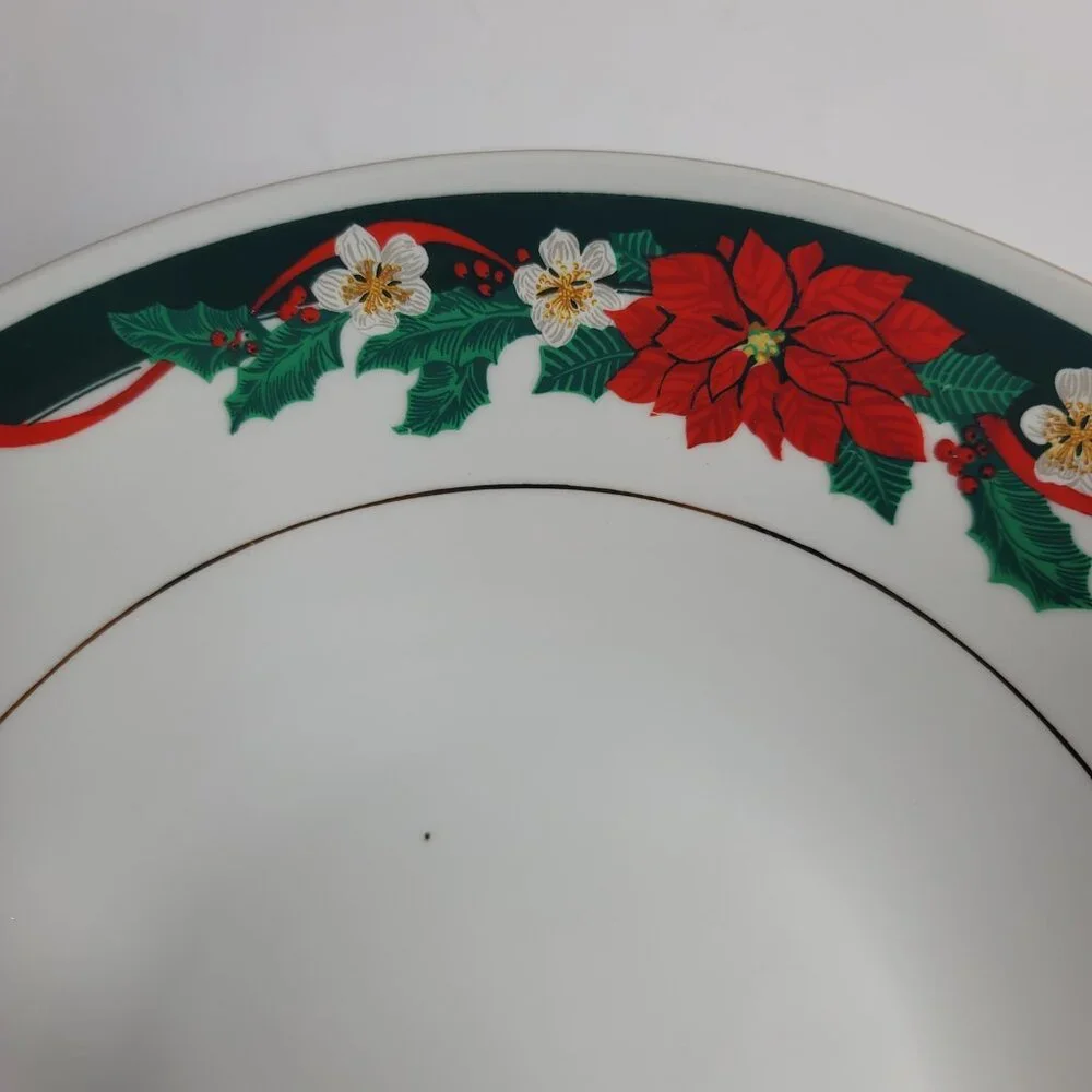 Tienshan Deck the Halls Serving Bowl Poinsettias & Ribbons Christmas China